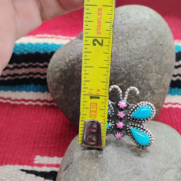 Southwest Butterfly Ring Sterling Silver Turquoise Purple Spiny Oyster Size 8 - Picture 4 of 7